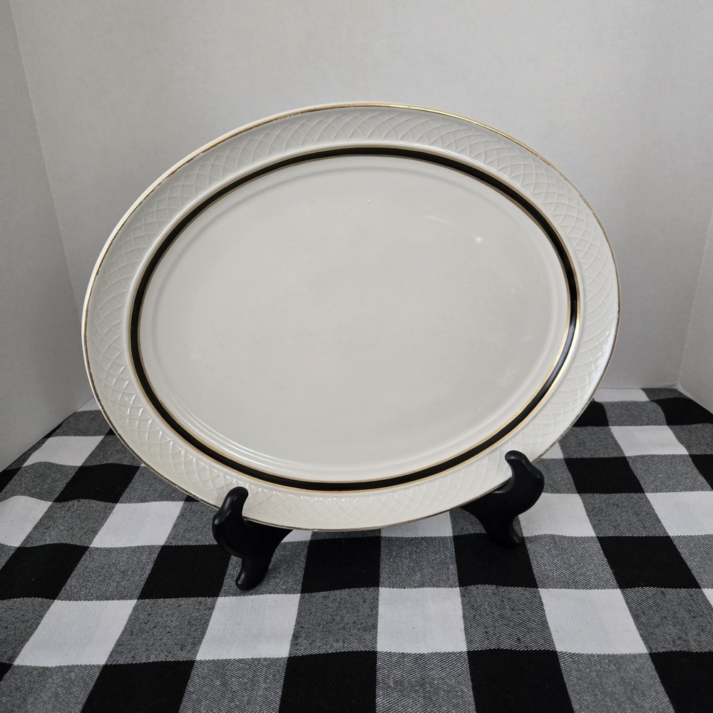 Homer Laughlin China Gothic Large Oval Serving Platter Raised Weave Trim